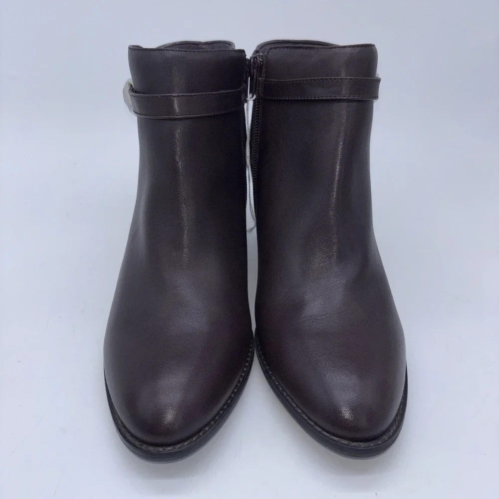NEW Vionic Womens US 9.5 Brown Leather Upright Upton Ankle Boots Heeled Side Zip